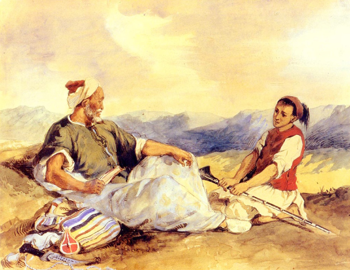 Deux marocains assis dans la campagne - Eugène Delacroix